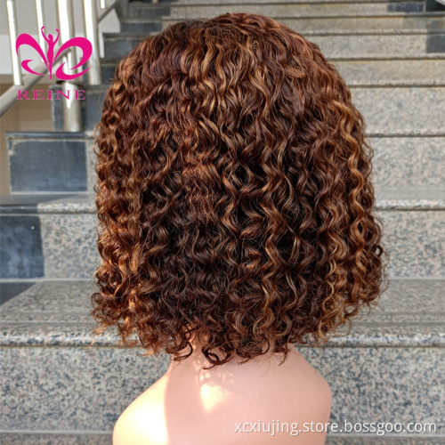 Good Short Full Lace Bob Human Hair Wigs 4*4 Closure Highlight Colored Curly Bob Wigs  For Black Women Hot sale products